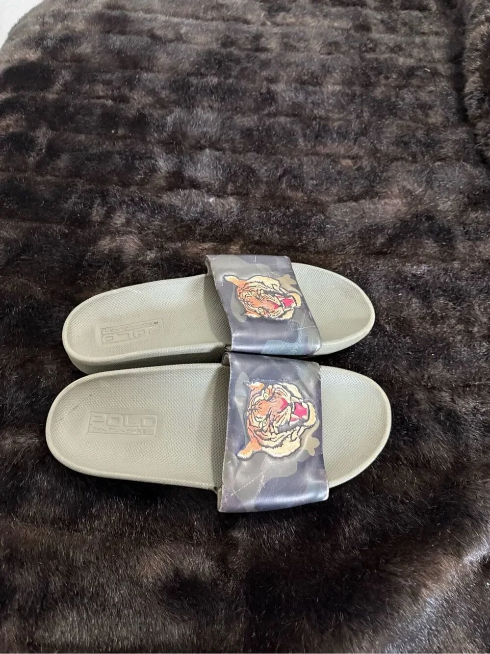 POLO RALPH LAUREN Slide Mens Tiger Cayson Sandal Camo Green Black Orange 10 D